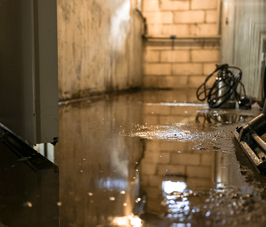 Durchnaesster Kellerboden nach einem Wasserschaden